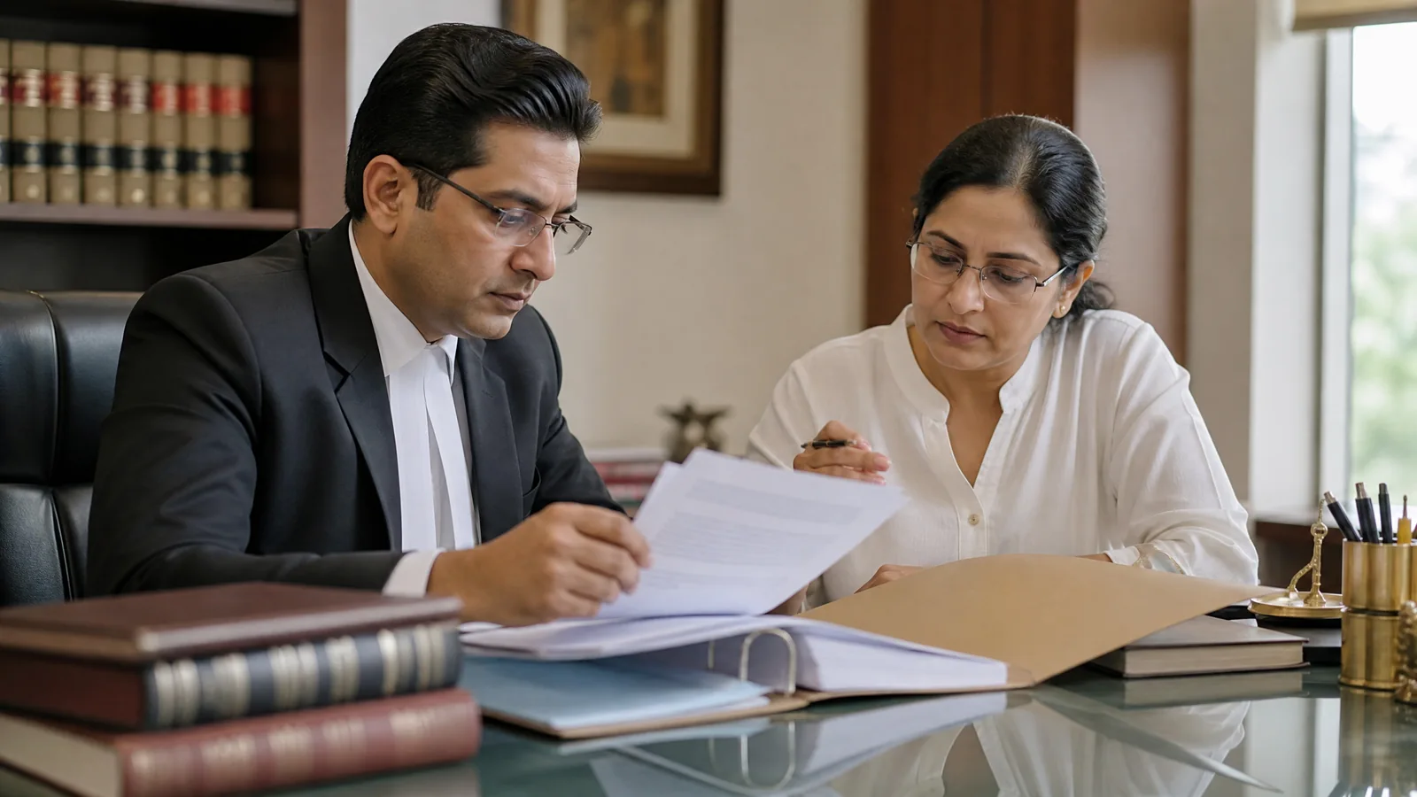 Legal and banking specialists review anonymized secured-loan assignment documents.