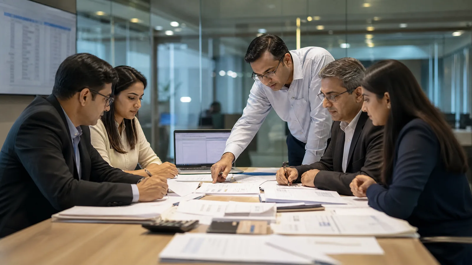 A bank finance team reconciles foreign-currency funding records and balance-sheet notes.